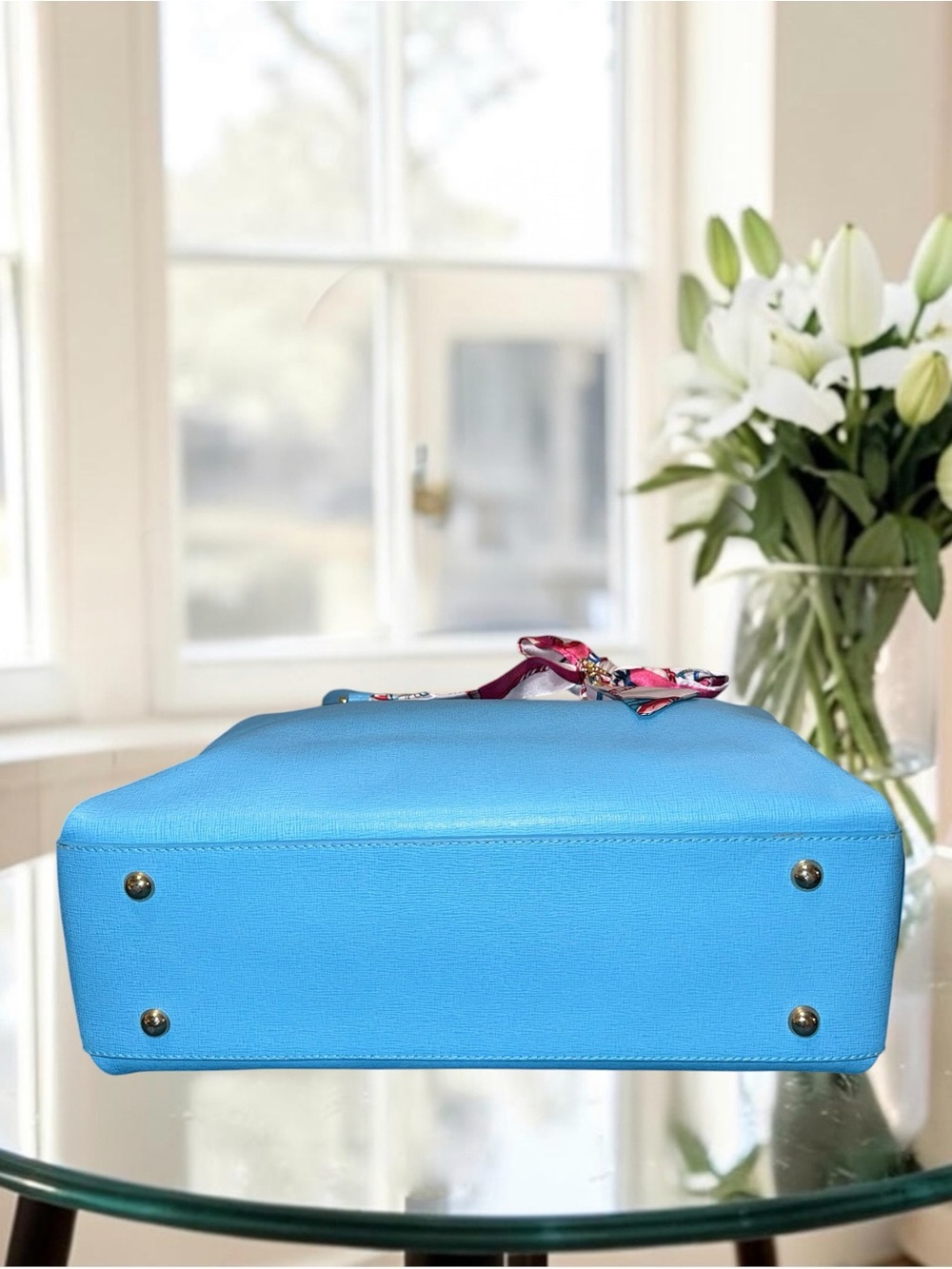 LOW START Furla Linda Medium Saffiano Leather Tote Bag – Cerulean Blue Like New - Picture 6 of 15